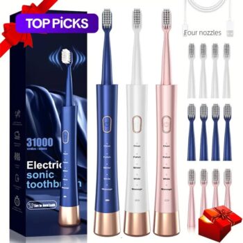 Electric USB Charging Toothbrush, Toothbrush Set, 3 Count Soft Bristles Toothbrushes & 12 Counts Brush Head & 3 Count Charging Cable, Intelligent Cleaning Toothbrushes, Gift #TOP PICKS