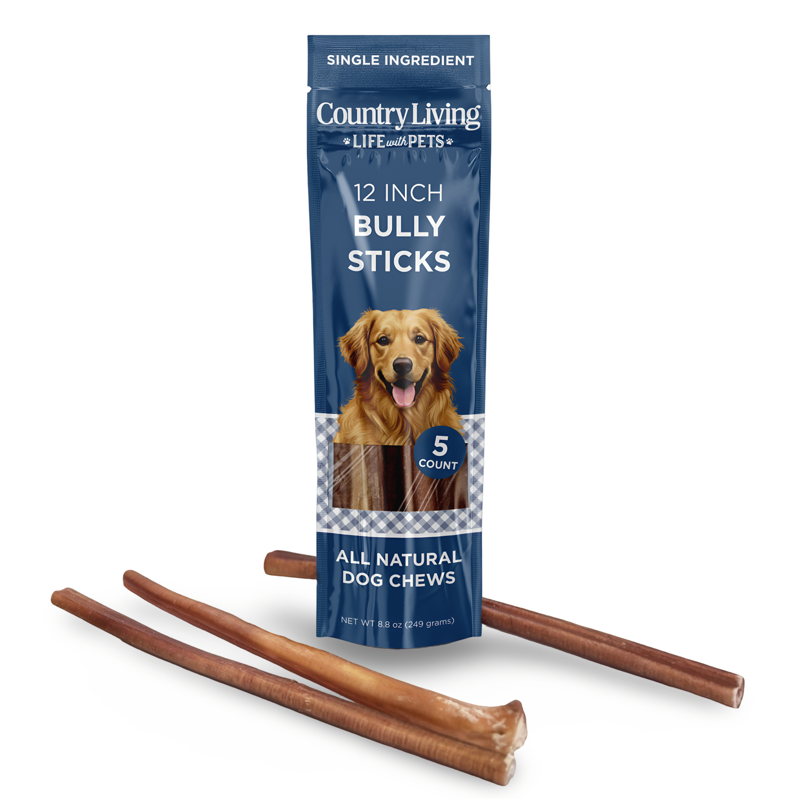 Country Living 12?? Bully Sticks for Dogs ?C Standard ?C 5 Count Bag ?C All-Natural, Single-Ingredient, Long-Lasting Dog Chews