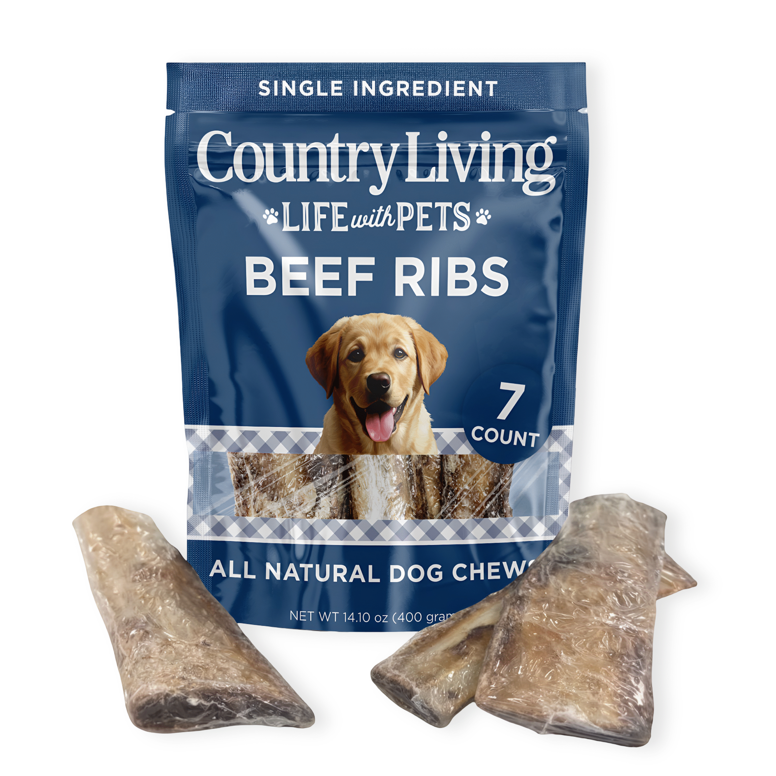 Country Living 4??-7?? Rib Bones Dog Treats ?C 7 Count Bag ?C All-Natural Beef Rib Bones for Dogs ?C Long-Lasting, High-Protein Chews ?C Supports Dental Health ?C No Rawhide, No Artificial Ingredients