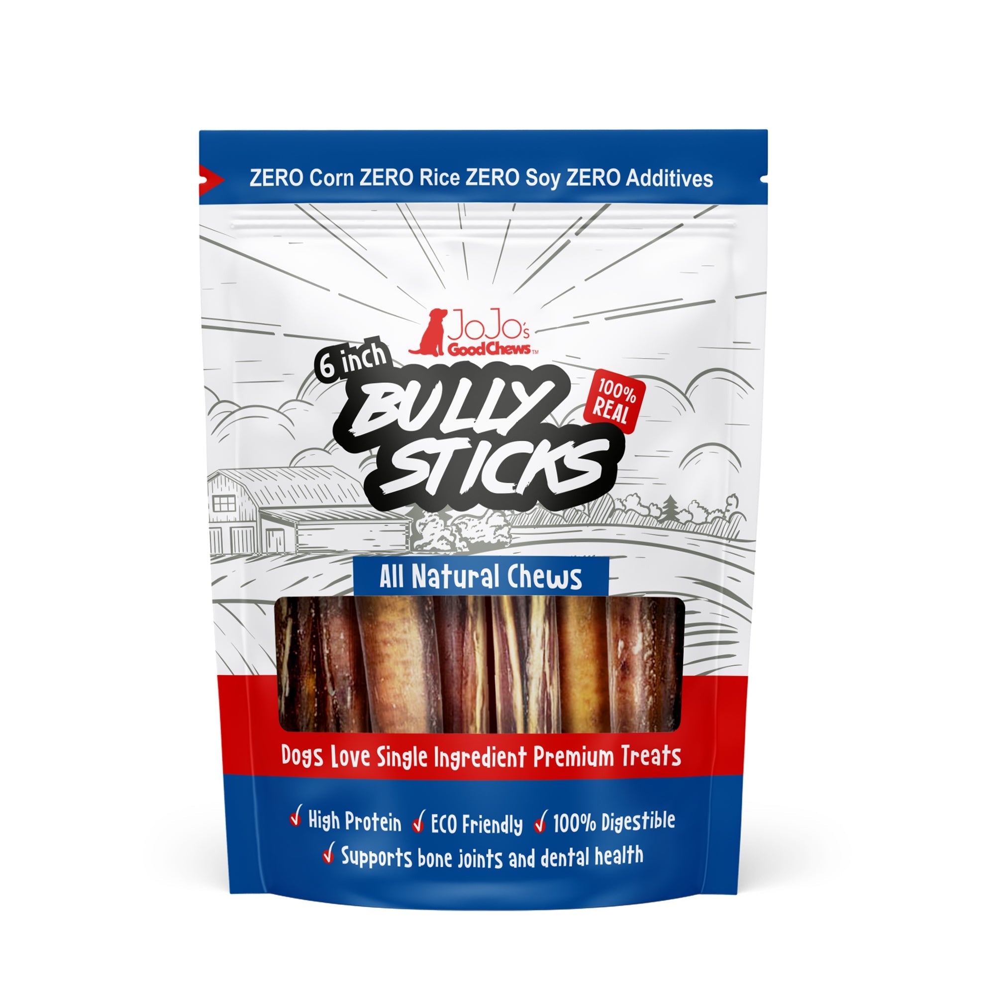 All-Natural Beef Bully Stick Dog Treats, High Protein & Long-Lasting Chews ?C 6-Inch Thick (3-Pack)