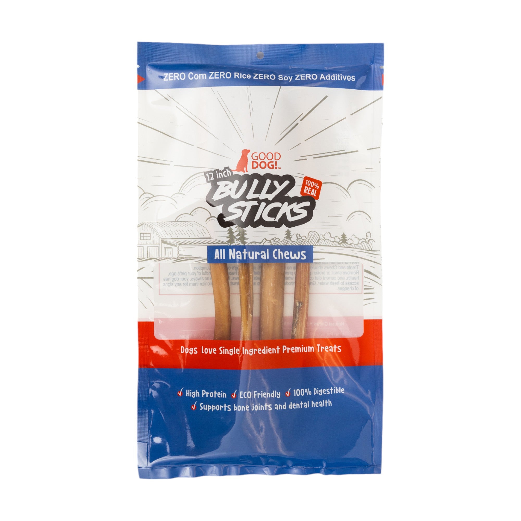 All-Natural Beef Bully Stick Dog Treats ?C Nutrient-Rich, and High-Protein ?C 12-Inch Standard (4-Pack)