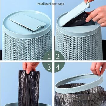 Waste Basket Round Plastic Small Garbage Can for Bedroom Bathroom Office Kitchen Home(2 trash cans and 3 rolls of garbage bags)