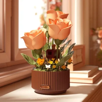 Dynamic Interactive Building Block Rose Lamp Watering Bloom Model Romantic Everlasting Flower Brick Decor DIY Rose Table Gift for Her