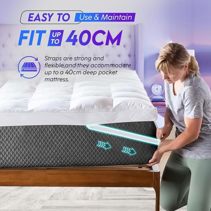 Premium Mattress Topper Extra Thick Bounce Back 10cm / 4Inches Mattresses Toppers - Single Double King Super King Bed Size Pad Covers With Elasticated Strong Straps - Image 2