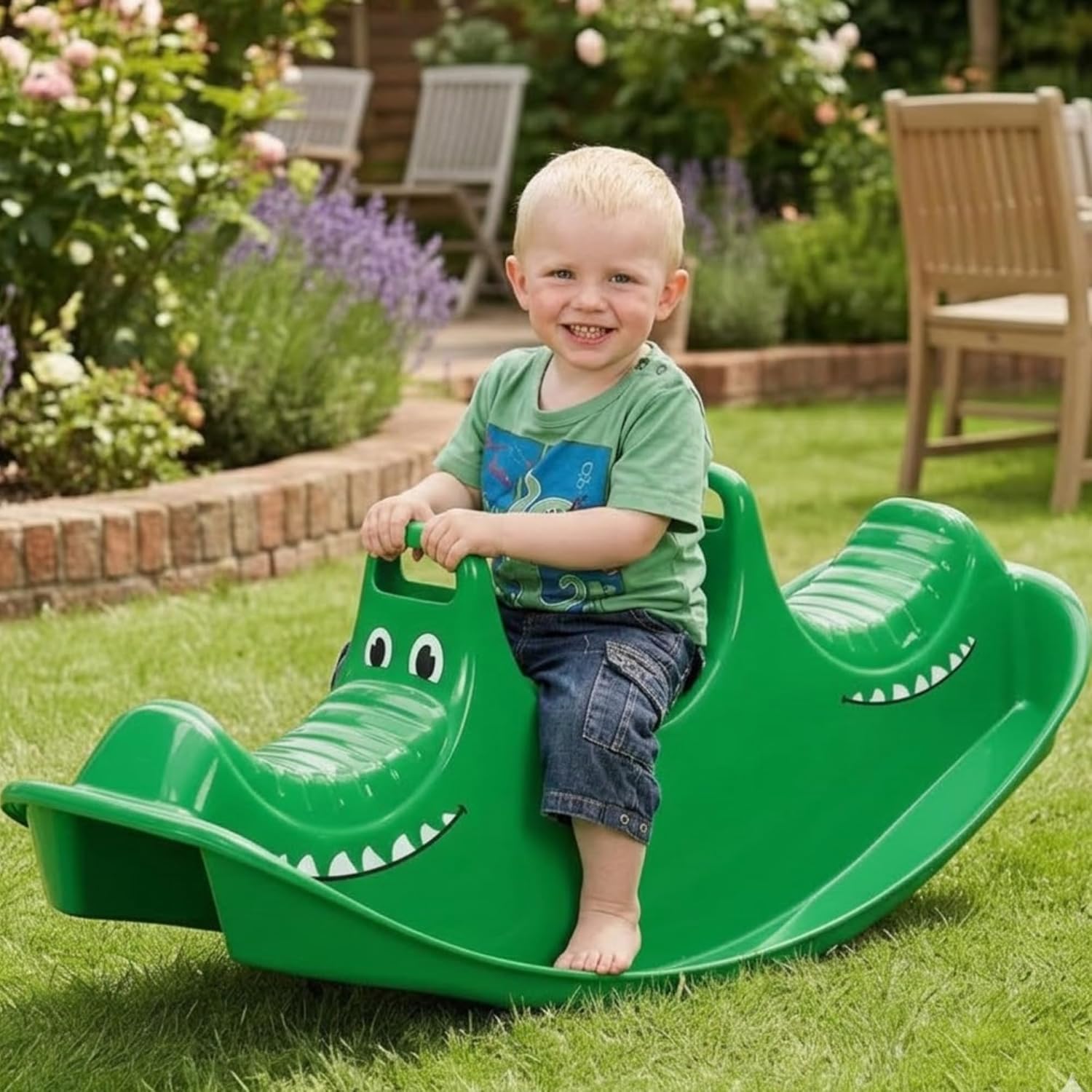 Dantoy 3 Persons Rocker and Seesaw, Durable Plastic with 3 Seats and Made in Denmark – Green Crocodile - Image 2