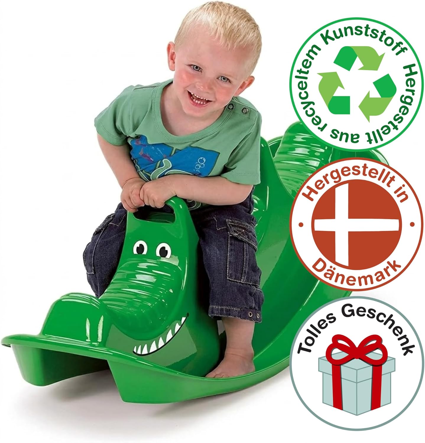 Dantoy 3 Persons Rocker and Seesaw, Durable Plastic with 3 Seats and Made in Denmark – Green Crocodile - Image 3
