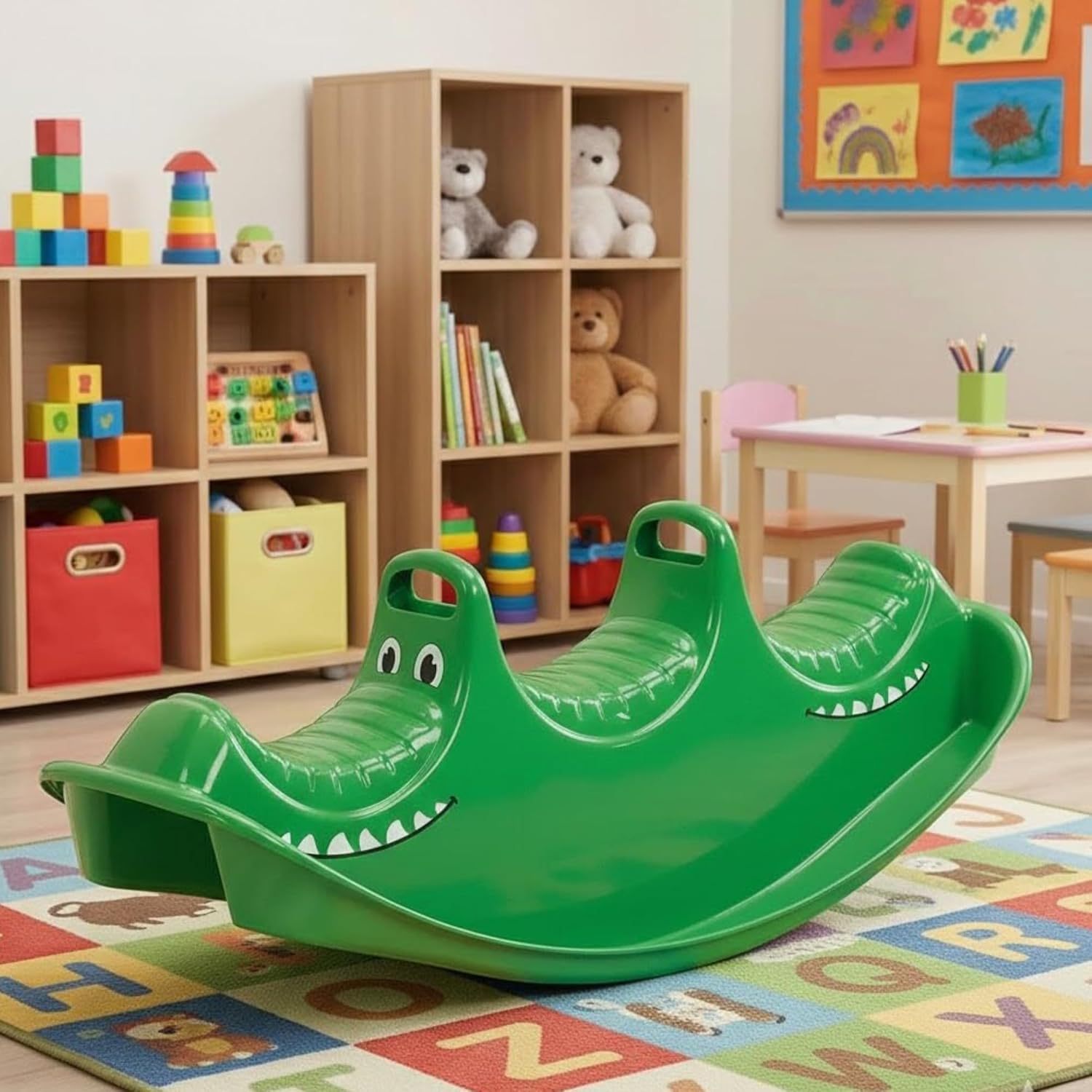 Dantoy 3 Persons Rocker and Seesaw, Durable Plastic with 3 Seats and Made in Denmark – Green Crocodile - Image 4